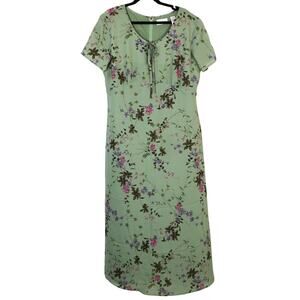 Vintage 90s Y2K Sage Green Purple Floral Dress Chiffon Maxi Long Plus 16
